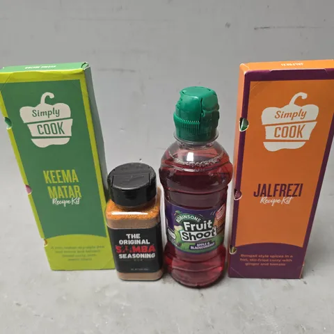 APPROXIMATELY 10 ASSORTED FOOD & DRINK ITEMS TO INCLUDE - SIMPLY COOK KEEMA MATAR , SIMPLY COOK JALFREZI , FRUIT SHOOT APPLE & BLACKCURRANT ETC