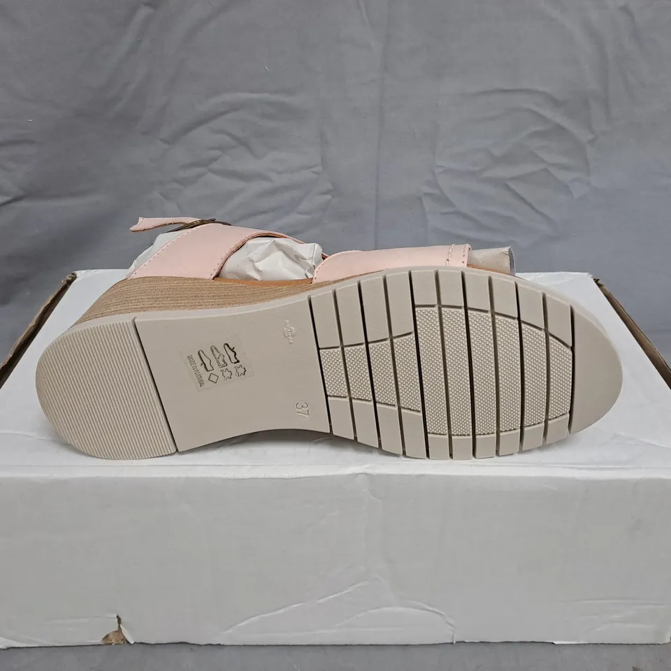 WOMEN'S PINK LEATHER WEDGE SANDALS WITH BUCKLE STRAP – UK 4 (EU 37)