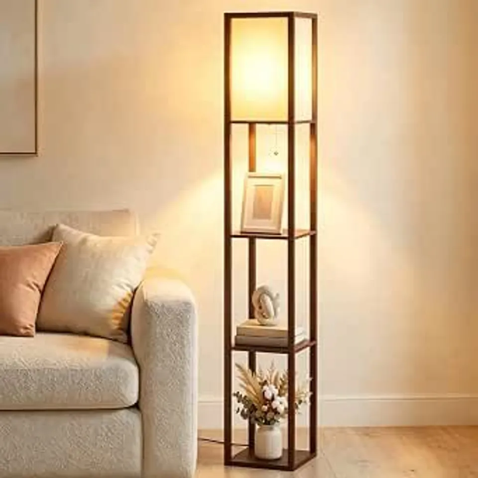 BOXED ARTETHYS FLOOR LAMP WITH SHELVES - BROWN