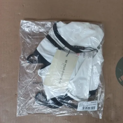 BAGGED KAIIA SMALL ROSE DETAIL STRAPPY BIKINI TOP IN WHITE SIZE 8