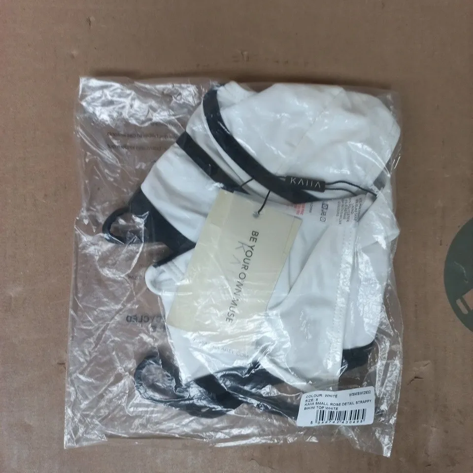 BAGGED KAIIA SMALL ROSE DETAIL STRAPPY BIKINI TOP IN WHITE SIZE 8