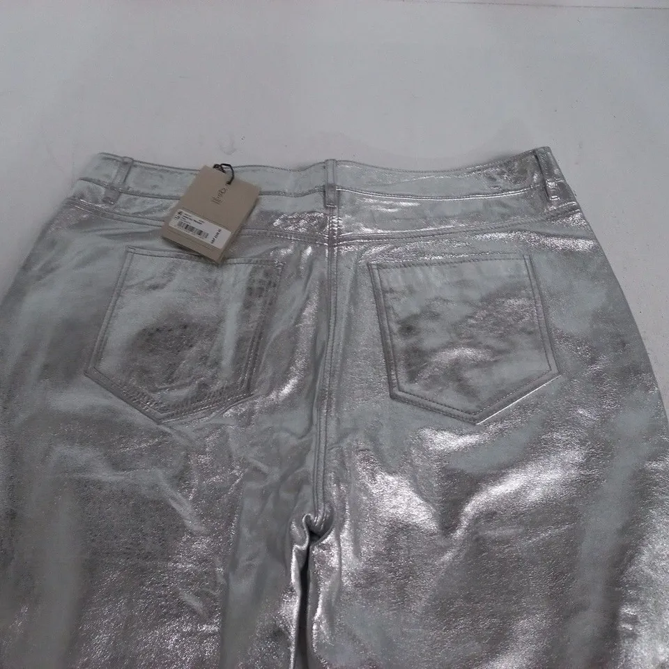 ALL SAINTS SAIGE FOIL TROUSERS IN SILVER - UK 16