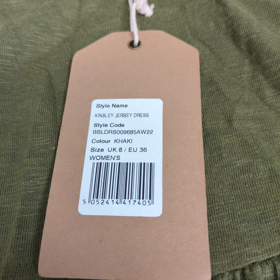 BRAKEBURN KINSLEY JERSEY DRESS – KHAKI – UK 8 (EU 36)