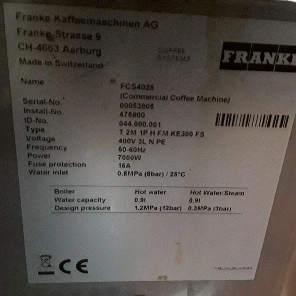 FRANKE FCS4026 COMMERCIAL COFFEE MACHINE WITH MILK FRIDGE 