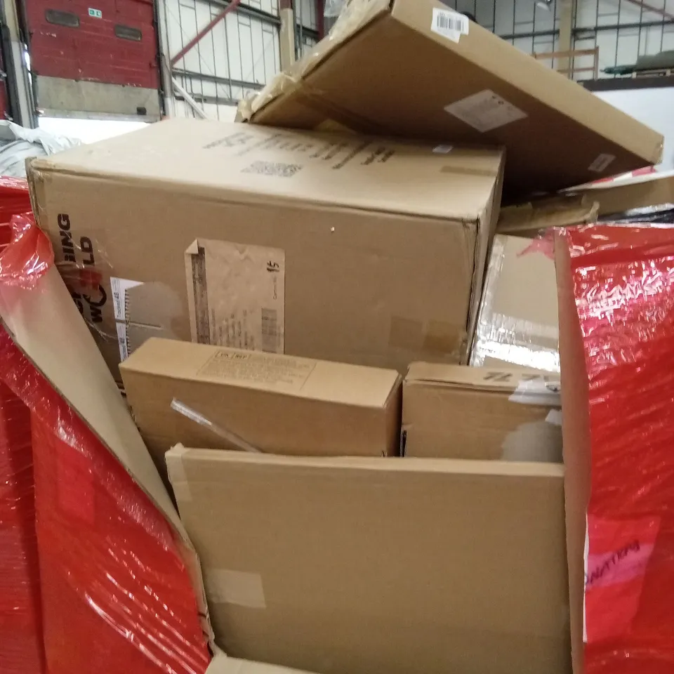 PALLET OF ASSORTED HOUSEHOLD GOODS AND PRODUCTS TO INCLUDE; BOXED FURNITURE ETC