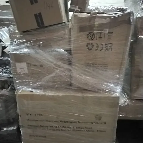 PALLET OF HOUSEHOLD ITEMS TO INCLUDE COW BELLS, WIRELESS EAR BUDS, RATTAN GARDEN FURNITURE SET AND OTHER ASSORTED ITEMS...