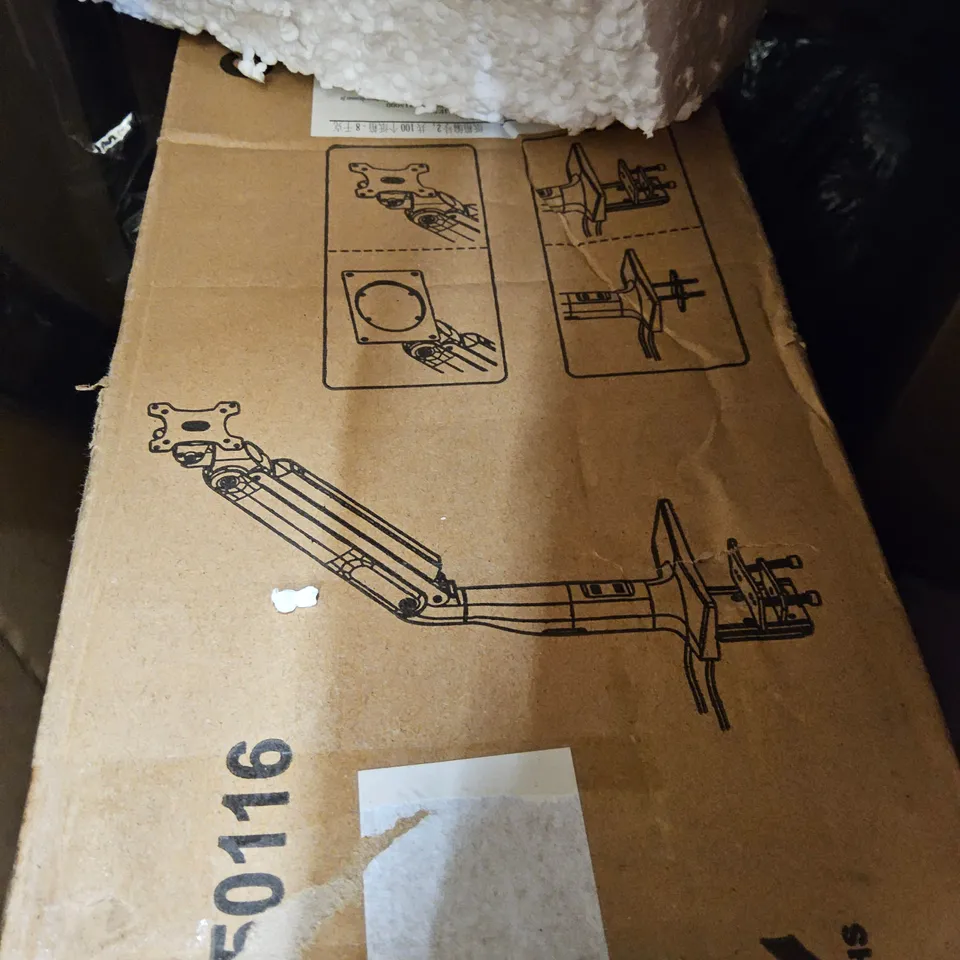 PALLET OF ASSORTED ITEMS TO INCLUDE, COUNTER BALANCE MONITOR STAND, KNITTONG MACHINE, LAPTOP TRAY, GREEN BANKERS LAMP, TV WALL MOUNT, THERMOSTATIC MIXER SHOWER.