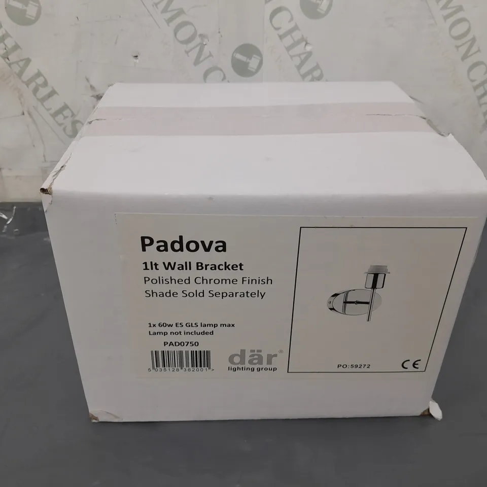 12 BOXED NEW DAR PADOVA 1IT WALL BRACKET POLISHED CHROME FINISH (SHADE SOLD SEPARATELY)