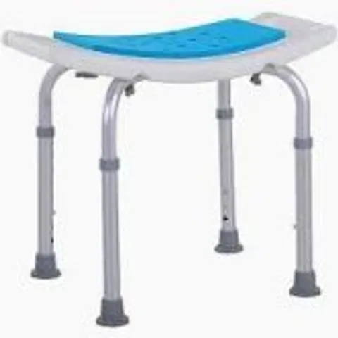 BOXED HOMCOM 6-LEVEL HEIGHT ADJUSTABLE ALUMINIUM BATH ROOM STOOL CHAIR SHOWER NON-SLIP DESIGN W/ PADDED SEAT DRAINAGE HOLES FOOT PAD, BLUE