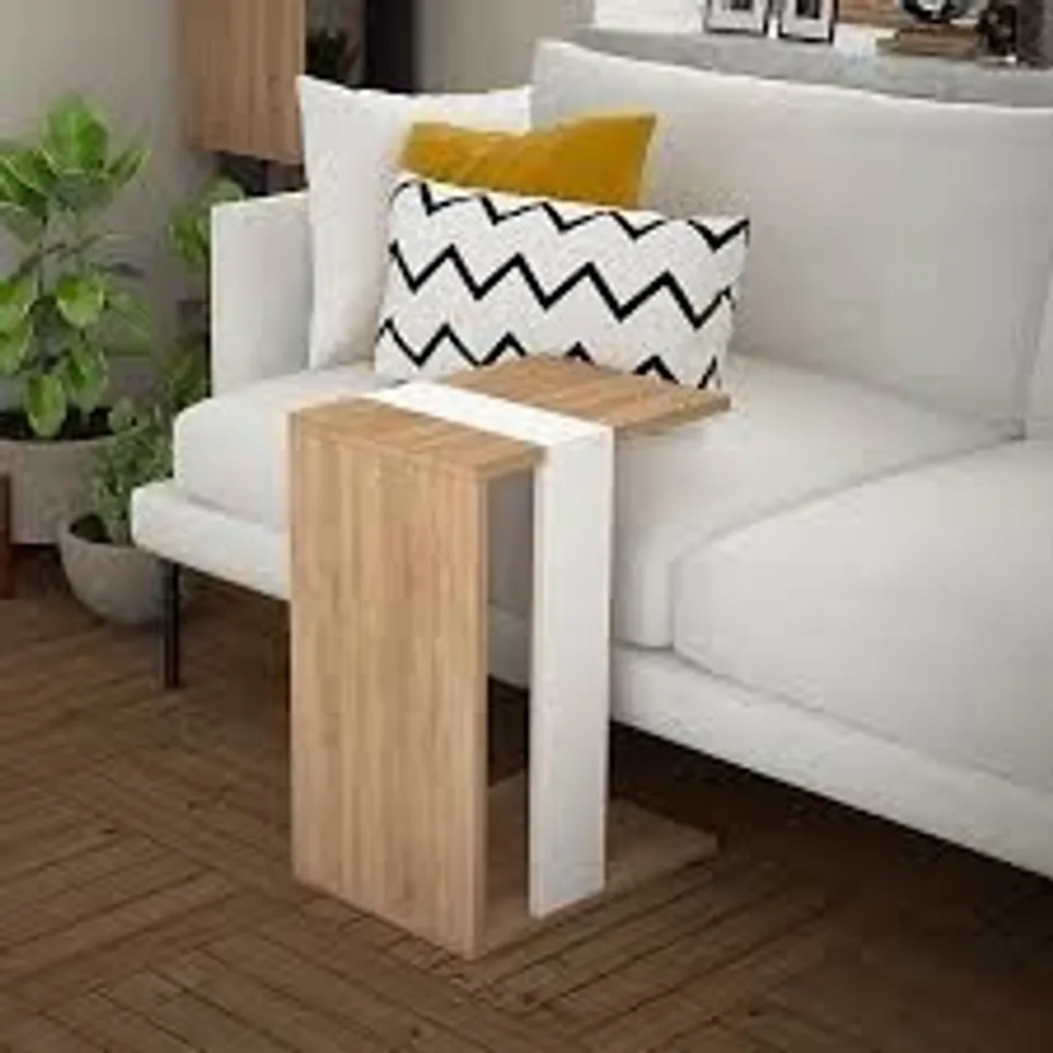 BOXED DECORTIE ZETTI MODERN C SHAPE TABLE OAK WHITE MULTIPURPOSE H 57CM 