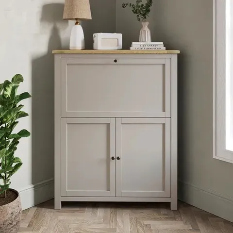BOXED OLNEY CORNER HIDEAWAY DESK, STONE (2 BOXES)