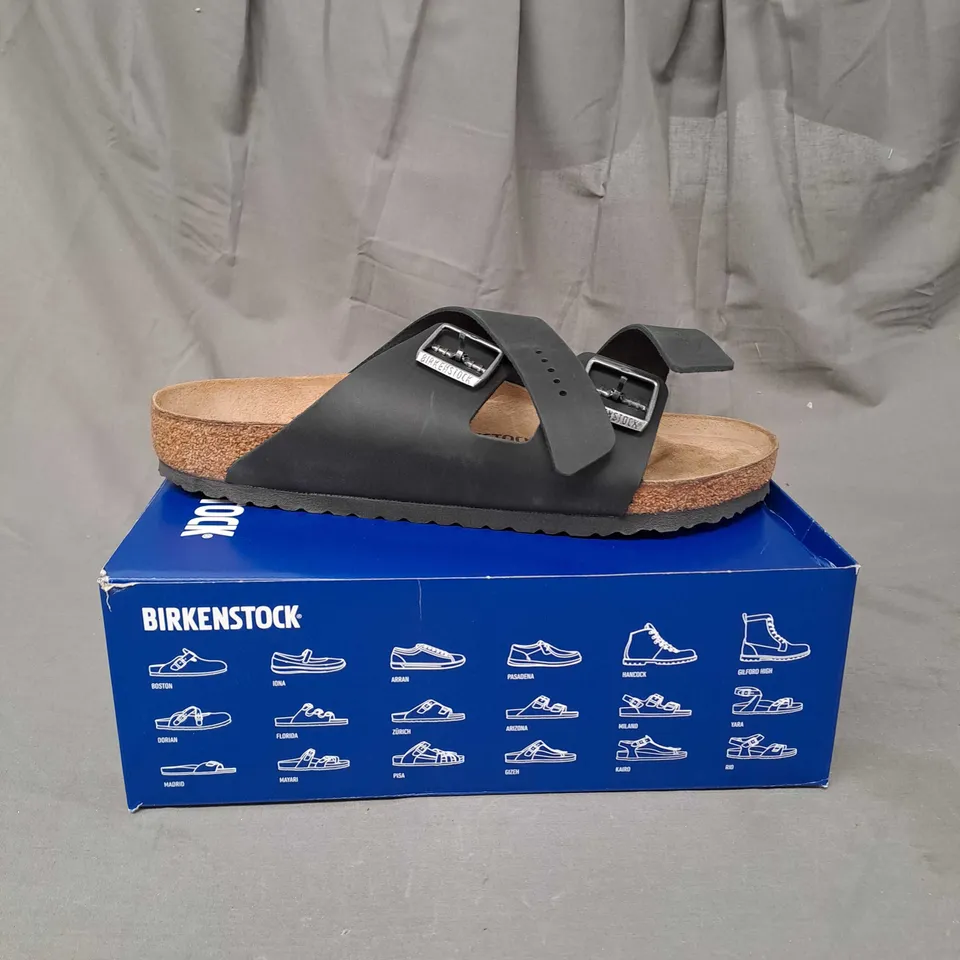 BOXED BIRKENSTOCK ARIZONA LEATHER REGULAR SANDALS BLACK SIZE 12
