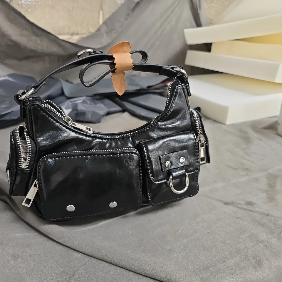 Bershka Black Leather Belt Bag with Front Pockets – One Size