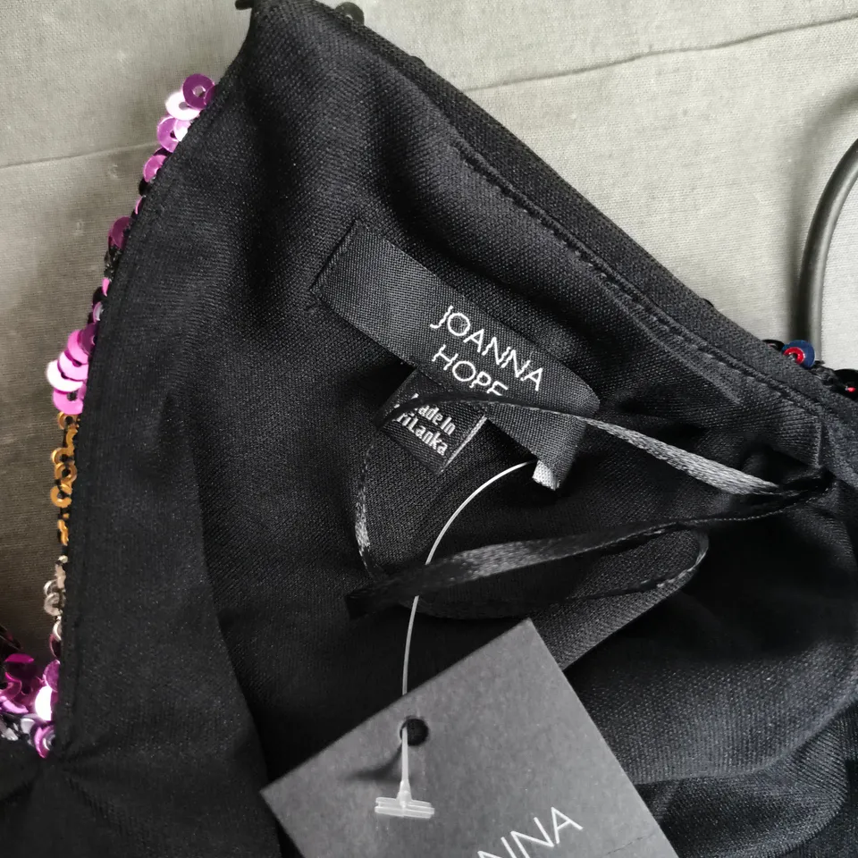 JOANNA HOPE WOMEN'S SEQUIN DRESS – BLACK WITH MULTICOLOUR FLORAL SEQUINS, UK SIZE 20