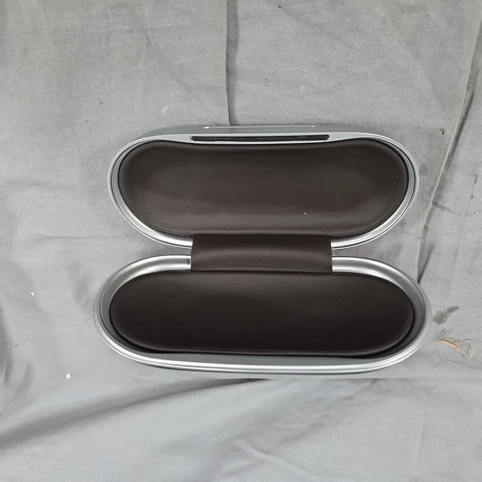 Bentley Glasses Case – Silver Oval Hard Case with Brown Interior