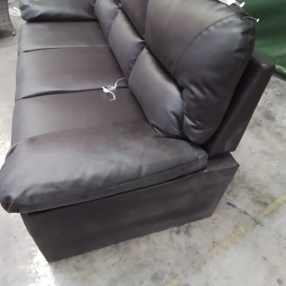 DESIGNER THREE SEATER SOFA BROWN LEATHER 