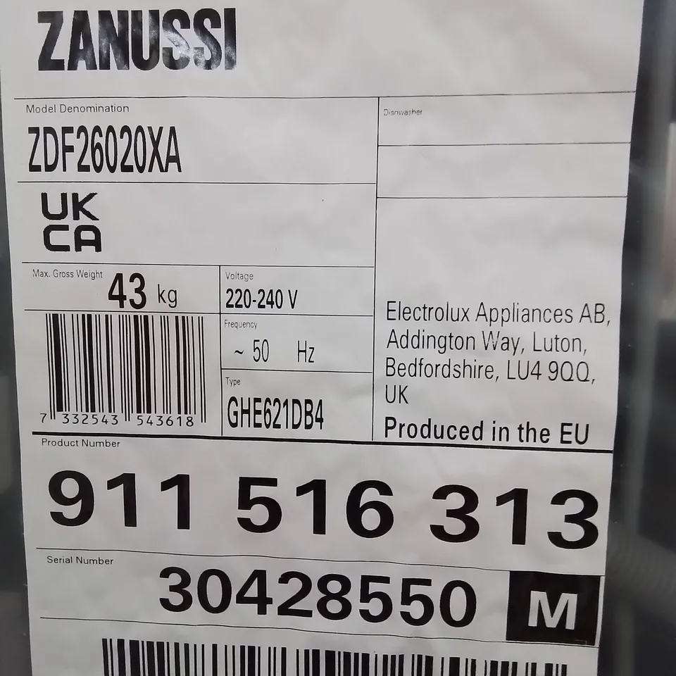 ZANUSSI 13-PLACE FREESTANDING DISHWASHER 5 PROGRAMMES CLASS E STAINLESS STEEL Model ZDF26020XA