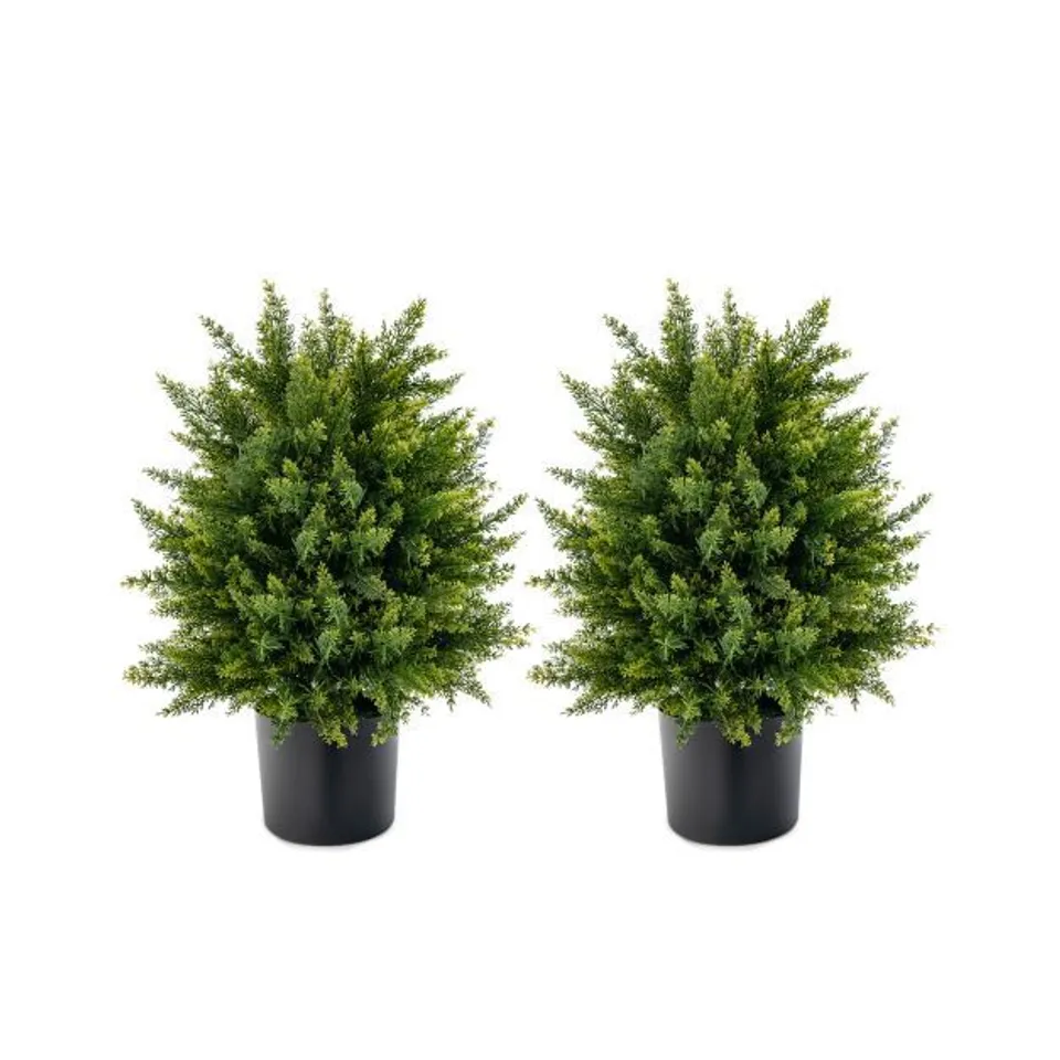 BOXED SET OF 2 COSTWAY ARTIFICIAL CEDAR TOPIARY BALL TREES WITH CEMENT POT (1 BOX)