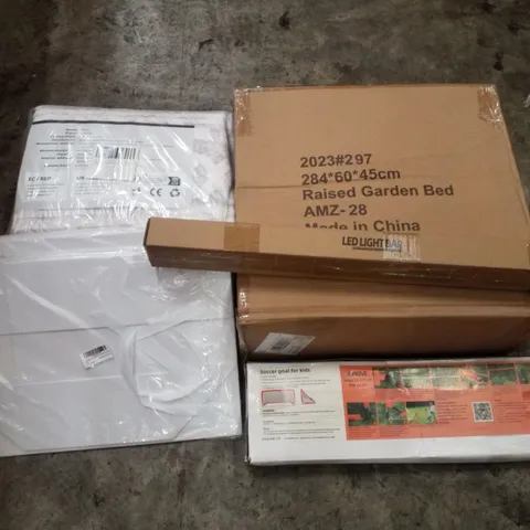 PALLET CONTAINING ASSORTED PRODUCTS INCLUDING RAISED GARDEN BED, AREA RUGS, LED LIGHT BAR, SOCCER GOAL FOR KIDS & GIFT BOXES