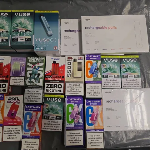 APPROXIMATELY 33 ASSORTED E-CIGARETTE PRODUCTS TO INCLUDE - RIPPLE AND VUSE