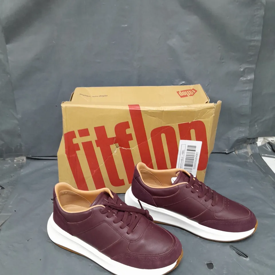 BOXED PAIR OF FITFLOP FLATFORM SNEAKERS F-MODE RAISIN PURPLE UK 6.5 