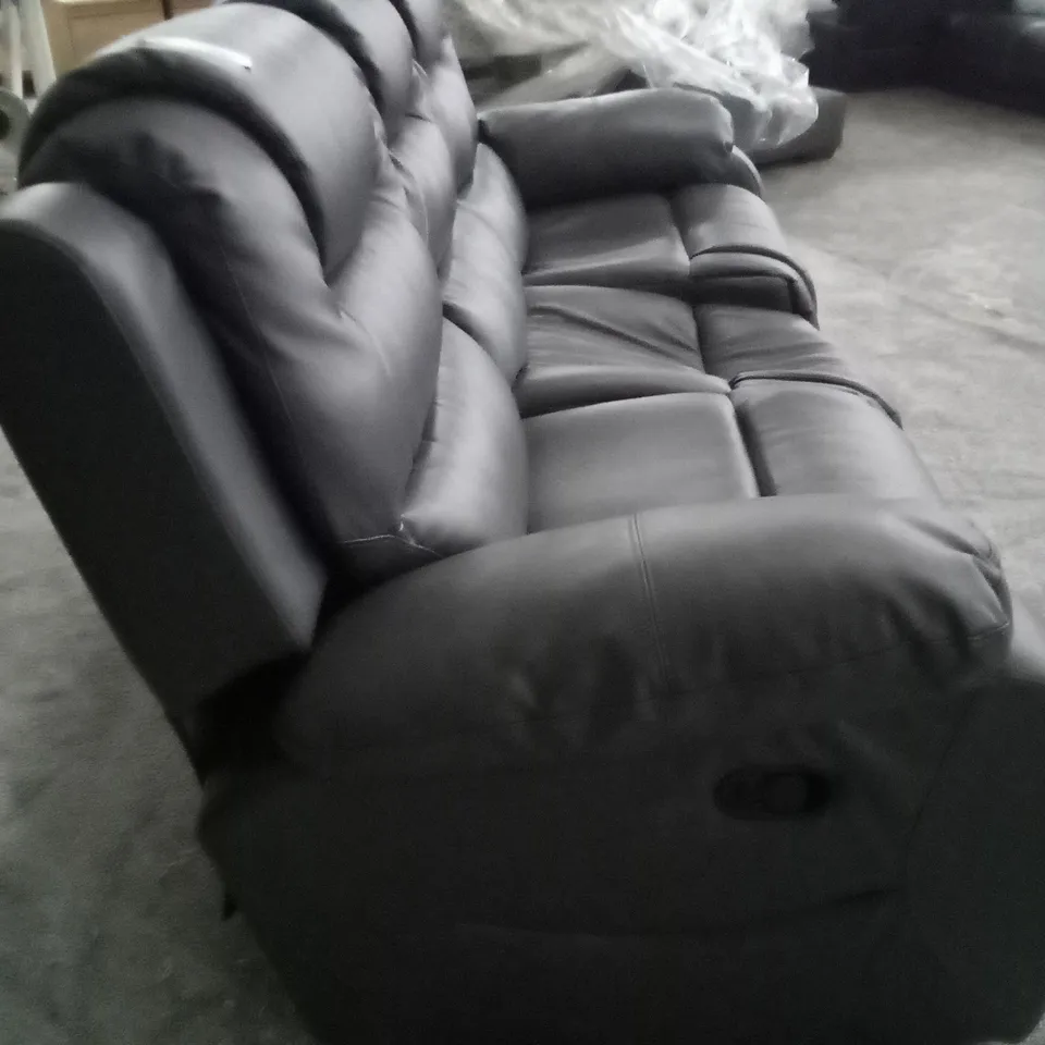 QUALITY DESIGNER VANCOUVER GREY FAUX LEATHER MANUAL RECLINING THREE SEATER SOFA (MIDDLE SEAT COLLAPSED)