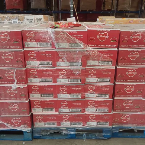 PALLET TO CONTAIN APPROX 54 BOXES OF BUTTERKIST TOFFEE POPCORN - 14 X 170g BAGS PER BOX // BEST BEFORE: 04/2025