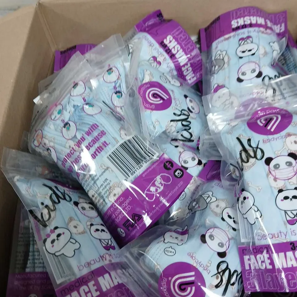 BOX OF APPROXIMATELY 20 PACKS OF KIDS FACE MASKS - BLUE PANDAS - AGE 3-12 YEARS