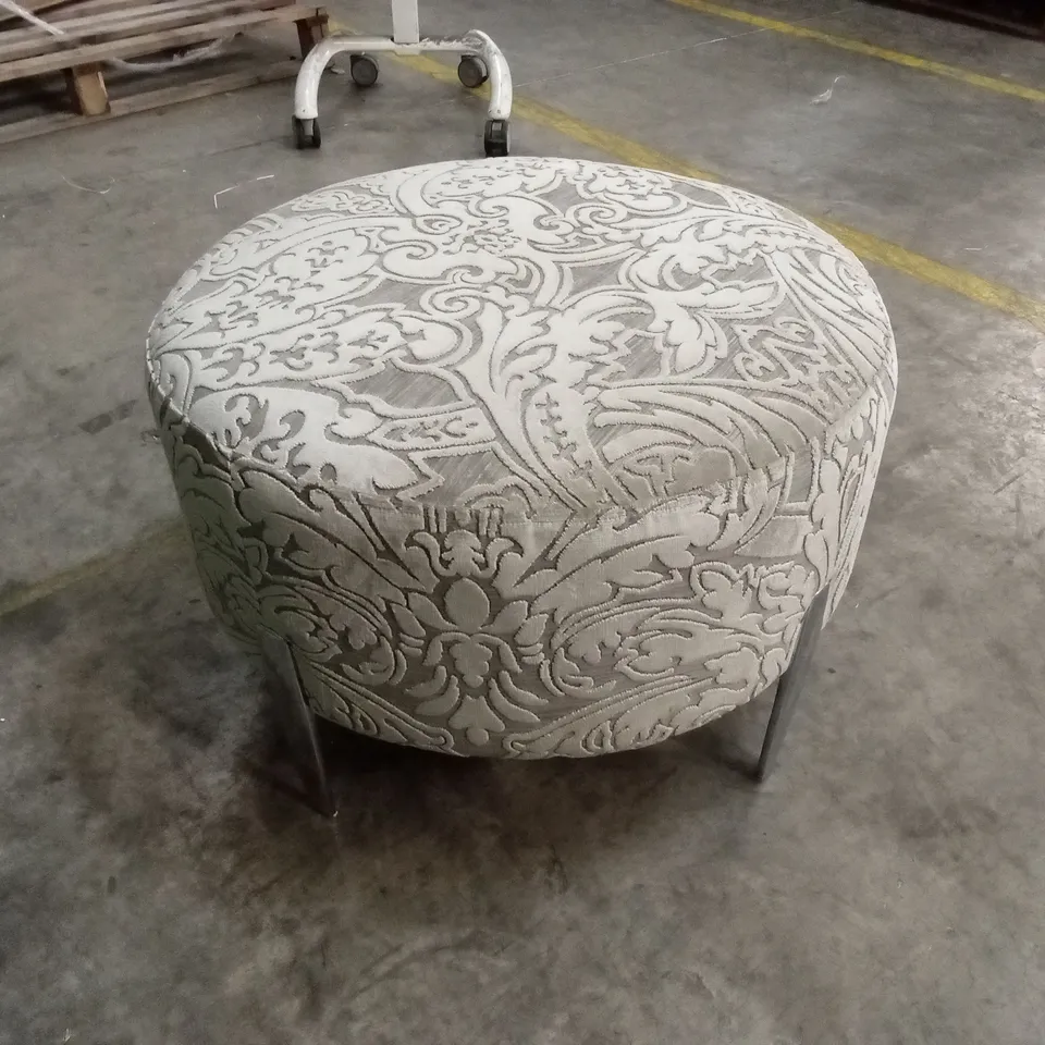 QUALITY DESIGNER ROUND FABRIC UPHOLSTERED FOOTSTOOL