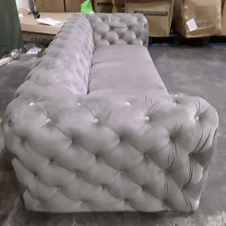 QUALITY DESIGNER 3 SEATER SOFA - GREY VELVET FABRIC 