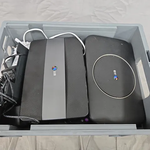 APPROXIMATELY 10 ASSORTED HOUSEHOLD ITEMS TO INCLUDE BT ROUTERS AND ASSORTED CABLES 