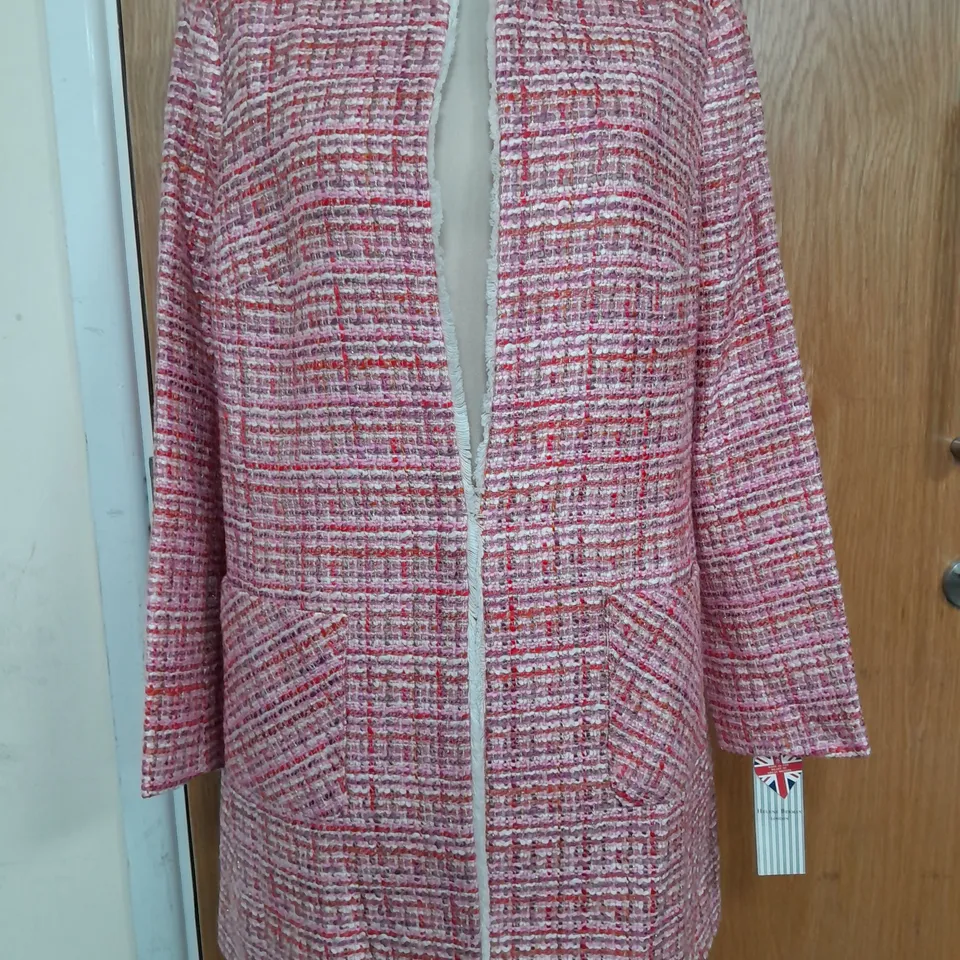 HELENE BERMAN ALICE TWEED JACKET IN PINK/WHITE/RED - SIZE 18