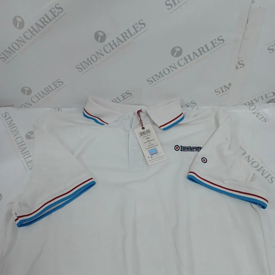 LAMBRETTA TWIN TIPPED POLO IN WHITE - L