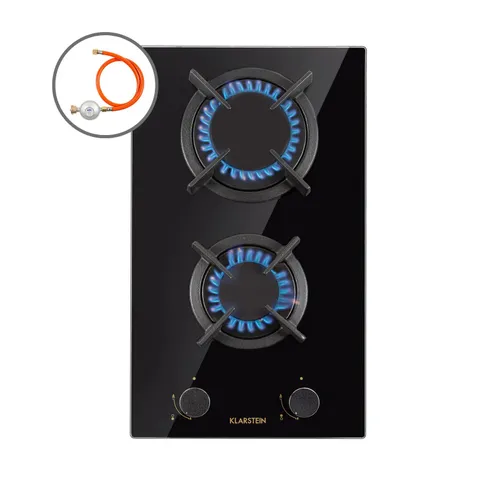 KLARSTEIN GAS HOB 30 CM 2 BURNER GLASS CERAMIC BLACK DOUBLE GAS COOKER