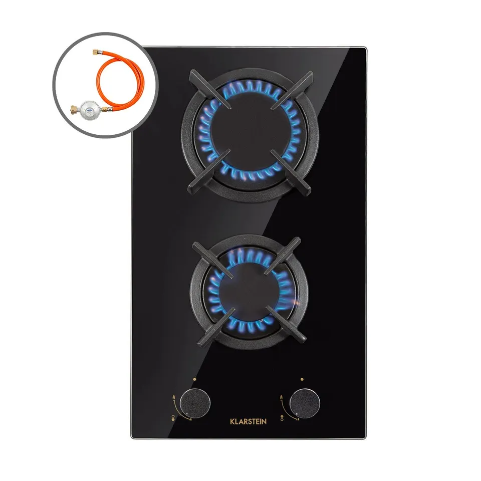KLARSTEIN GAS HOB 30 CM 2 BURNER GLASS CERAMIC BLACK DOUBLE GAS COOKER