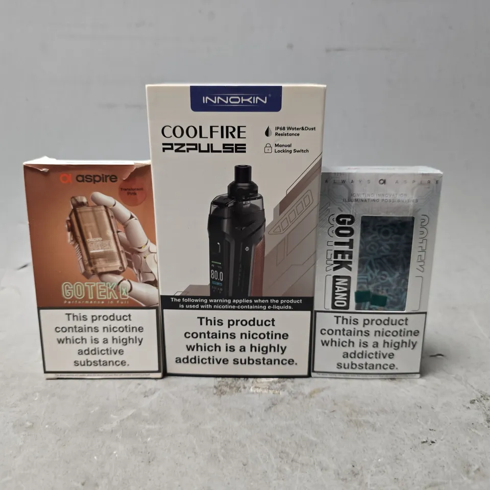 BOX OF APPROXIMATELY 18 ASSORTED E-CIGARETTES PRODUCTS TO INCLUDE - ASPIRE , INNOKIN 