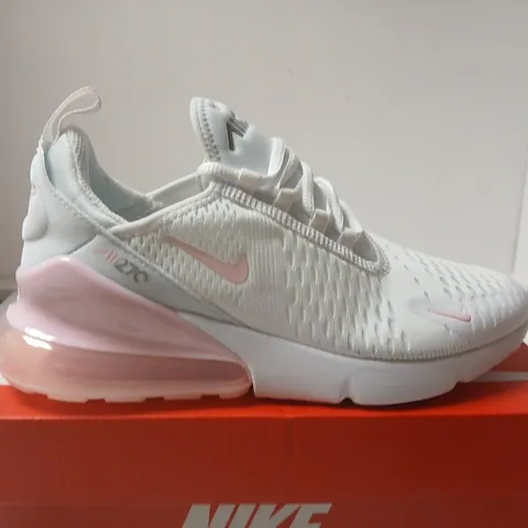 BOXED PAIR OF NIKE AIR MAX 270 GS TRAINERS – WHITE/PINK FOAM, UK 5.5