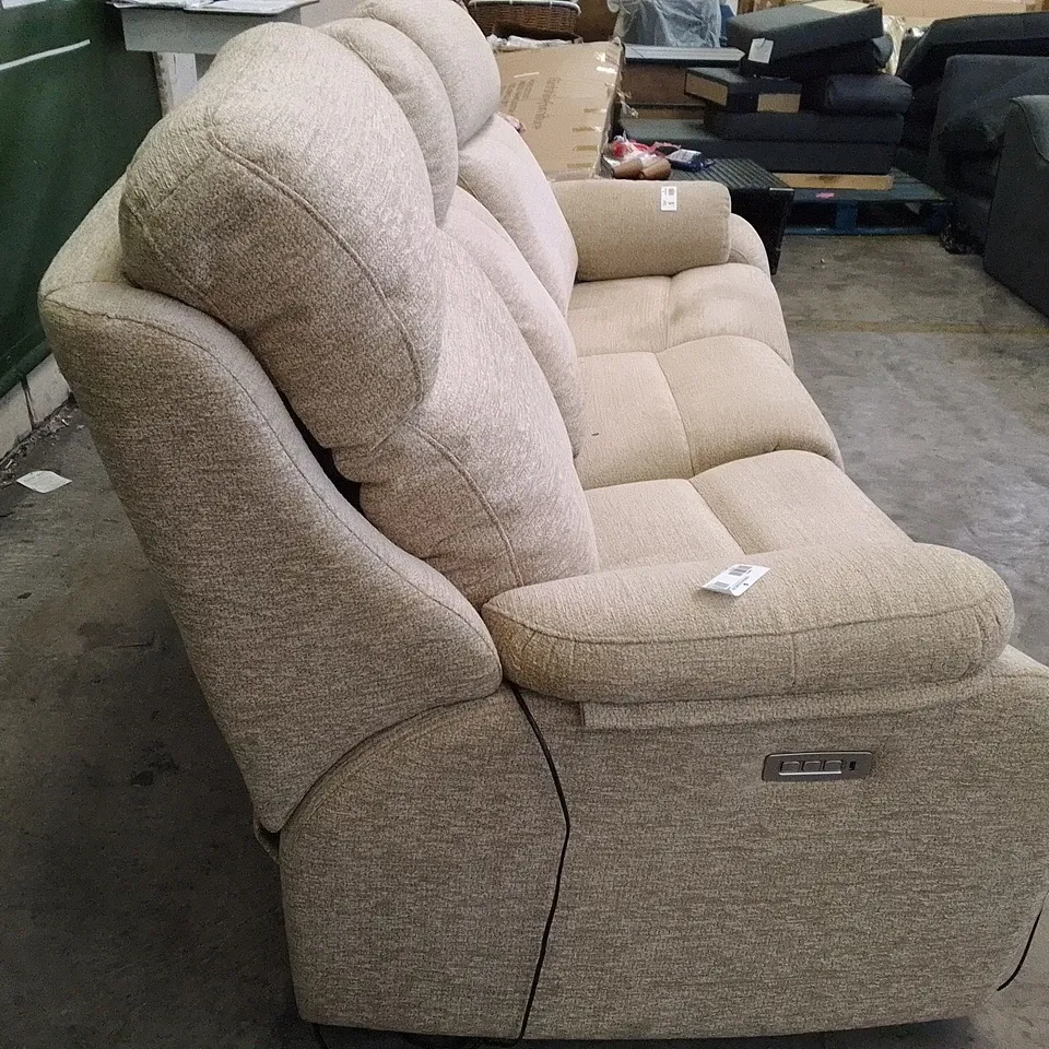 QUALITY DESIGNER G-PLAN KINGSBURY 3 SEATER (CURVED) ELECTRIC RECLINER DBL SOFA - BOUCLE JUTE FABRIC 