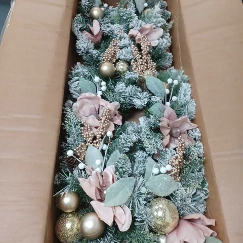 BOXED FROSTED ROSE SWAG CHRISTMAS GARLAND - COLLECTION ONLY