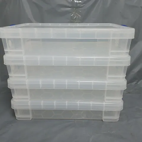 REALLY USEFUL SET OF 4 CLEAR PLASTIC STORAGE TUBS