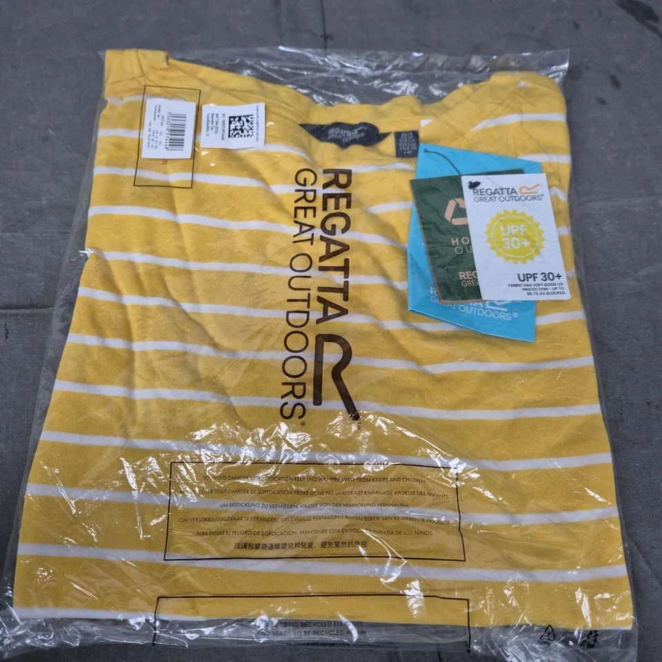 REGATTA GREAT OUTDOORS BAYLETTA TEE – YELLOW MAIZE/WHITE – UK 10 (EU 36)