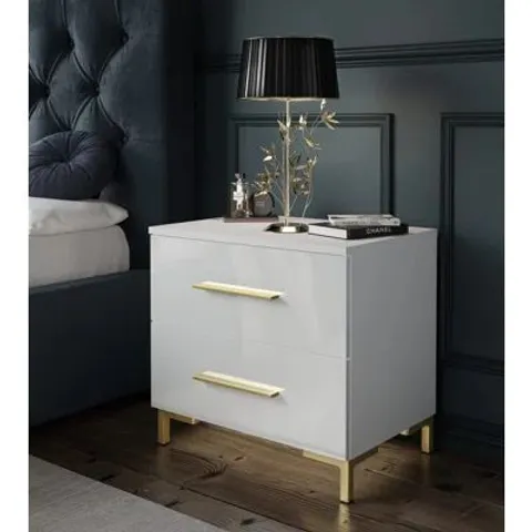 BOXED VARONIQUE 2 DRAWER BEDSIDE TABLE -WHITE-