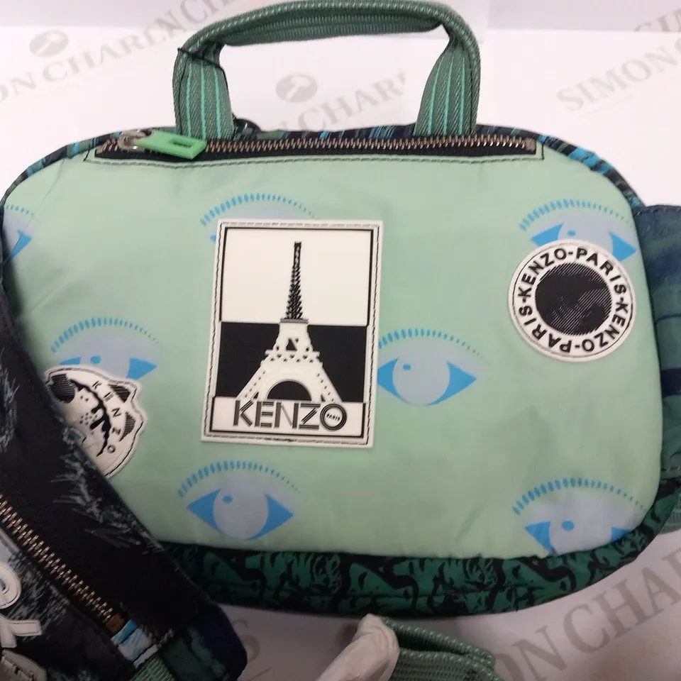 KENZO PARIS GREEN BLUE TIGER NYLON LEATHER CROSSBODY BUMBAG