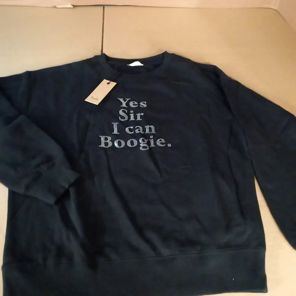 HUSH RELAXED SLOGAN BLACK JUMPER - S