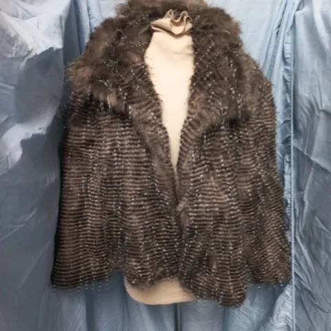 NEXT OPEN FRONT FAUX FUR JACKET IN BROWN - 18