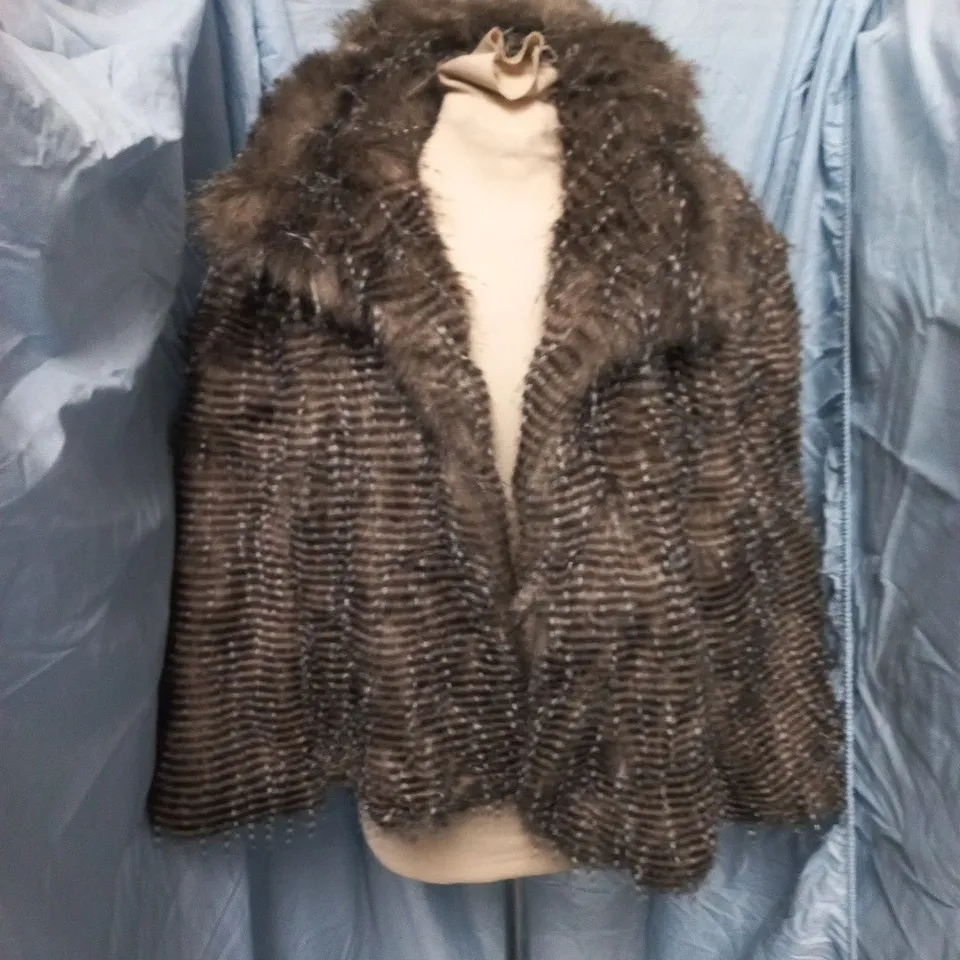 NEXT OPEN FRONT FAUX FUR JACKET IN BROWN - 18
