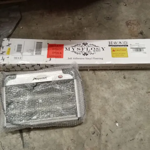 PALLET OF HOUSEHOLD GOODS AND PRODUCTS TO INCLUDE; MYSFLOSY SELF ADHESIVE VINYL FLOORING, ASPECTEK LIGHTING SYSTEM, BOXED FURNITURE