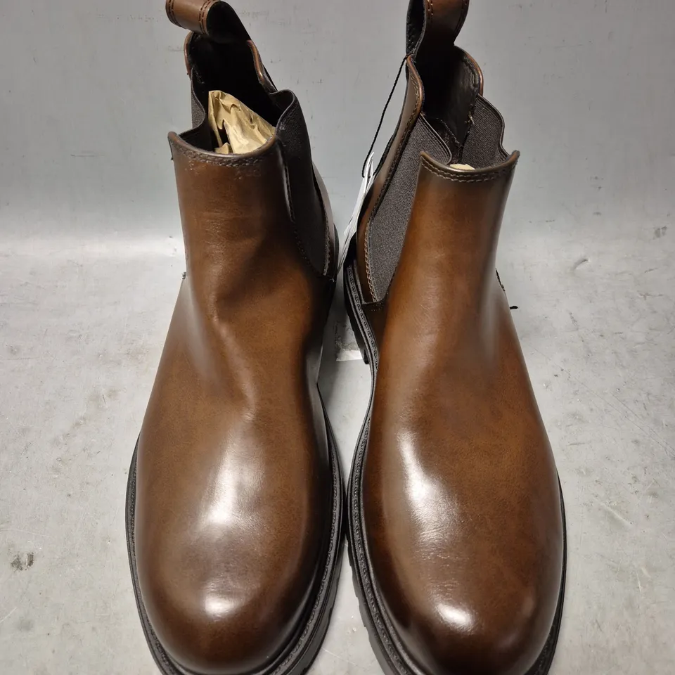 ZARA LEATHER ANKLE CHEALSEA BOOTS, BROWN - UK SIZE 11
