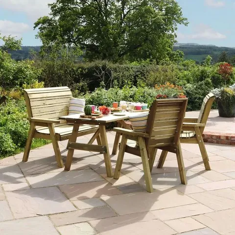BOXED FREYA 4 SEATER WOODEN GARDEN DINING SET (6 BOXES)
