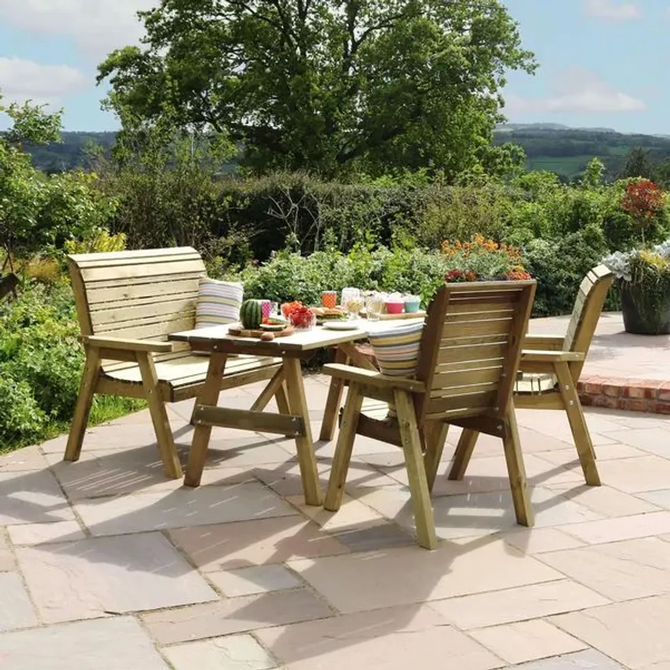 BOXED FREYA 4 SEATER WOODEN GARDEN DINING SET (6 BOXES)
